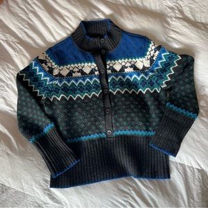 Liz Claiborne Fair Isle Pull Over Sweater - Charcoal Grey & Blue, Large